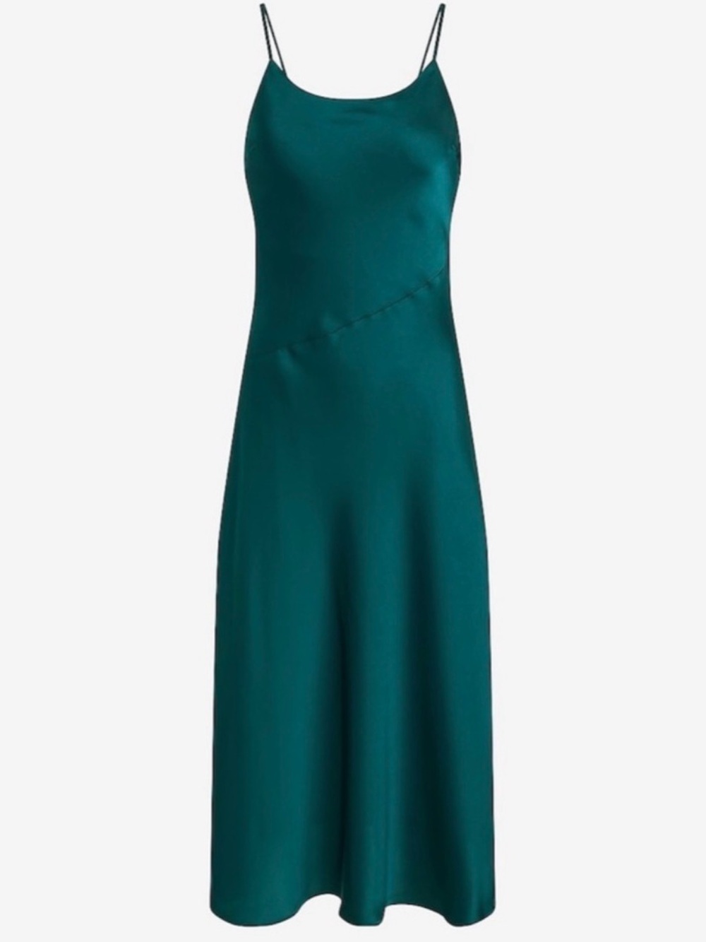 Express Teal Satin Midi Slip Dress with Spaghetti Straps